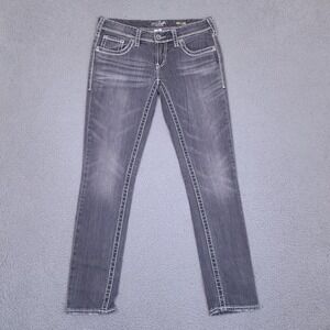 Silver Jeans Aiko Skinny Womens 31x30 Gray Whiskered Wash Denim‎ Low Rise